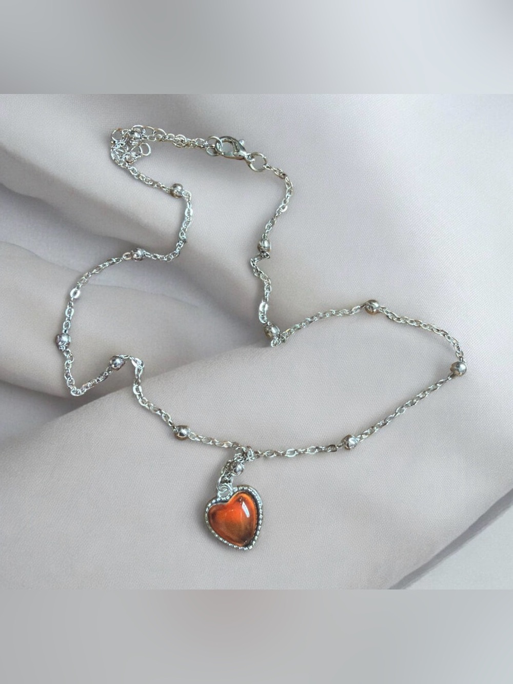 Silver Tone Heart Pendant Necklace with Moon Stone NIP